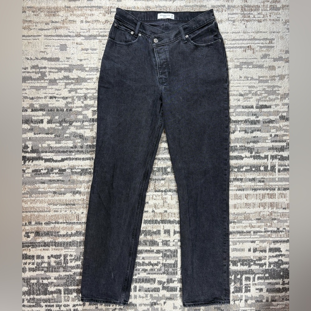 Abercrombie & Finch Black The Dad Highrise Jeans Crossover Front Size 6 Long - Picture 3 of 11